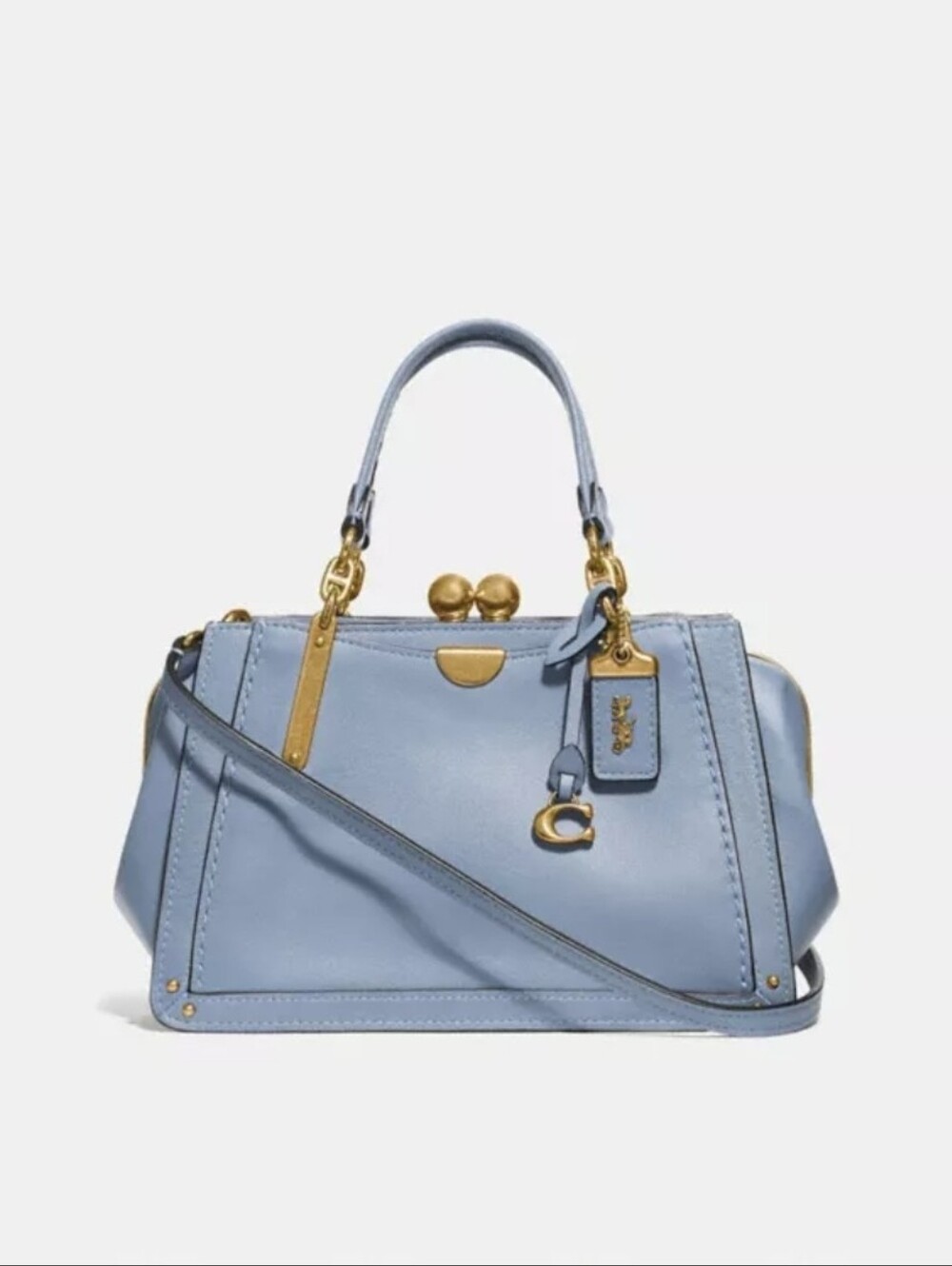 COACH Kisslock Dreamer 21 Mini Crossbody Bag with Gold Hardware in Mist Blue